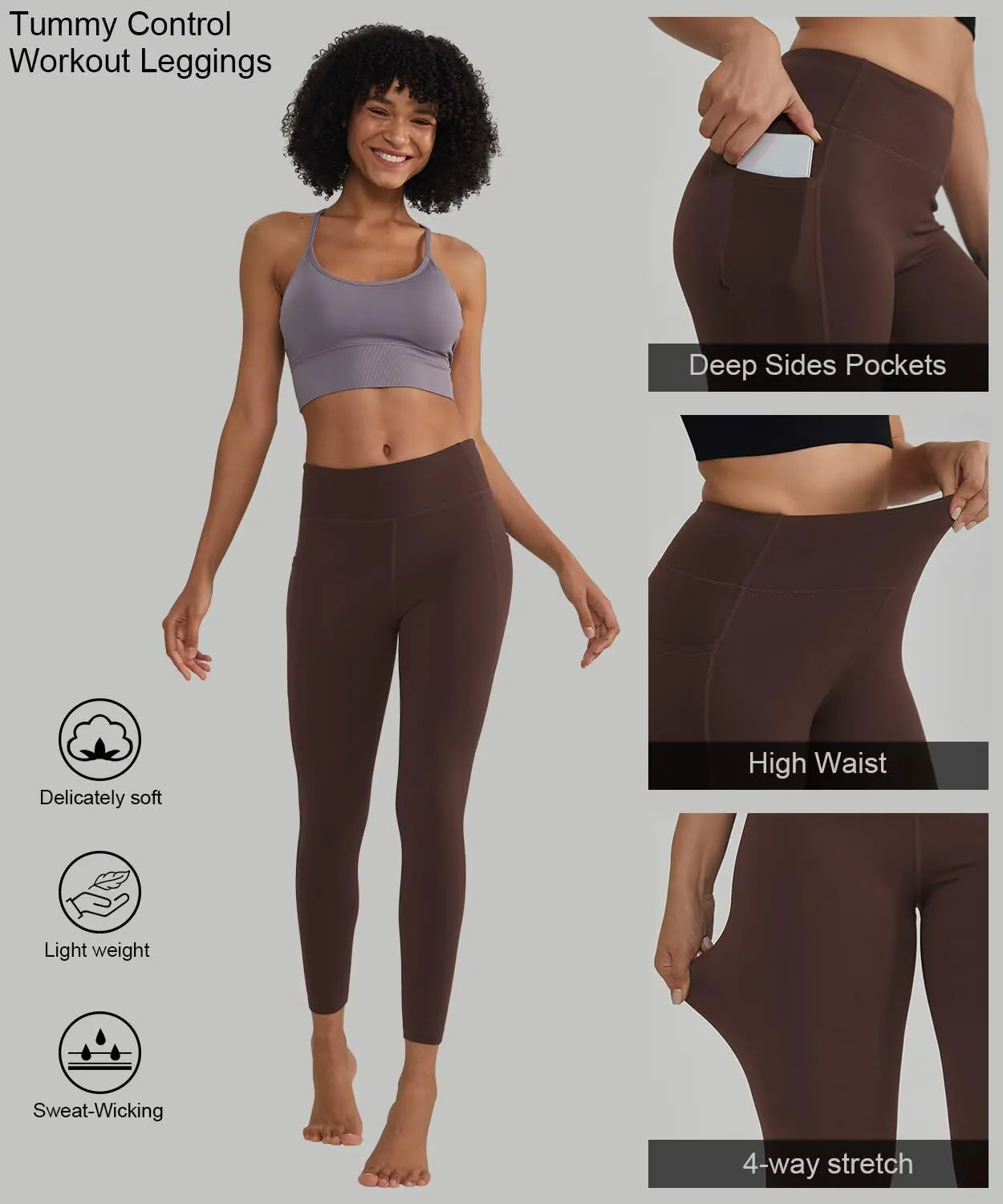 ALONG FIT High Waisted Leggings with Pockets, Tummy Control Workout Leggings for Women 25’’ Soft Yoga Pants Gym Sport Lounge