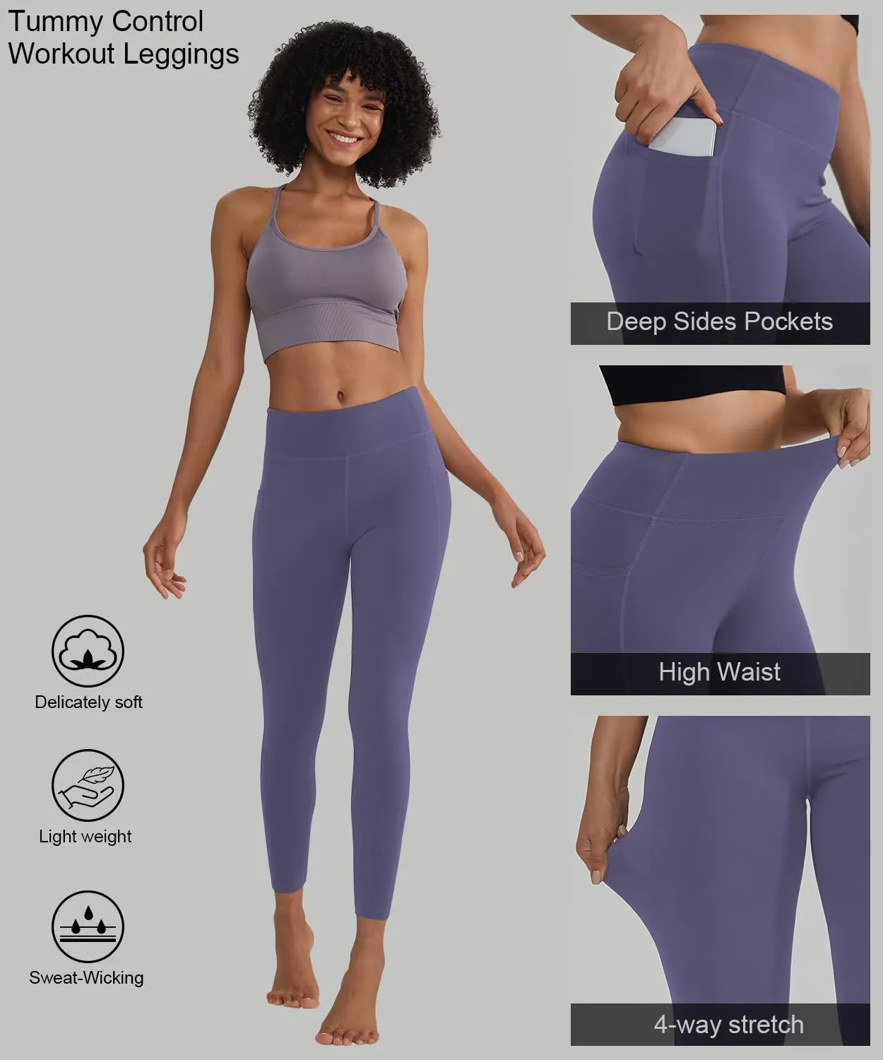 ALONG FIT High Waisted Leggings with Pockets, Tummy Control Workout Leggings for Women 25’’ Soft Yoga Pants Gym Sport Lounge
