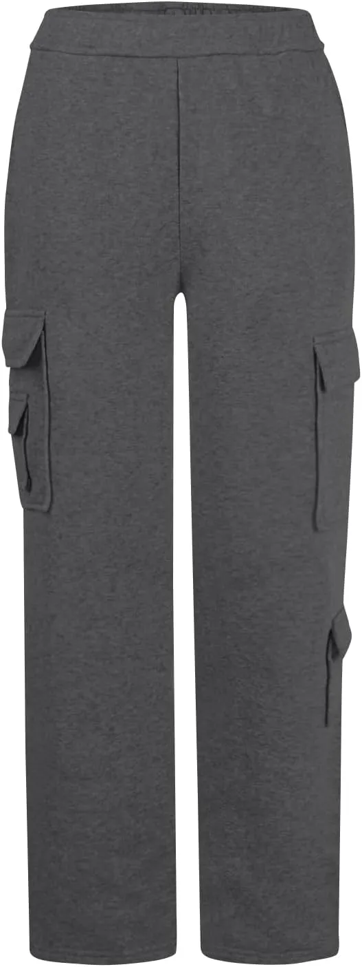 Baggy Cargo Sweatpants for Women Vintage Straight Leg Fleece Lined Sweat Pants Comfy High Waisted Joggers w/Pockets