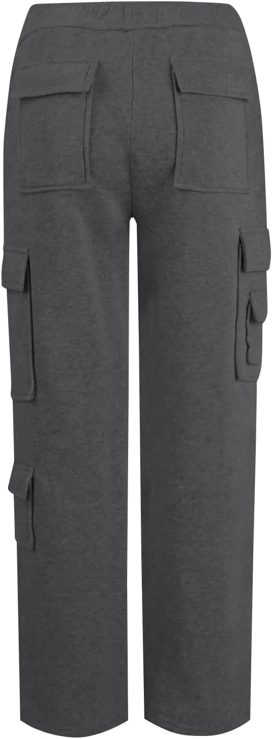 Baggy Cargo Sweatpants for Women Vintage Straight Leg Fleece Lined Sweat Pants Comfy High Waisted Joggers w/Pockets