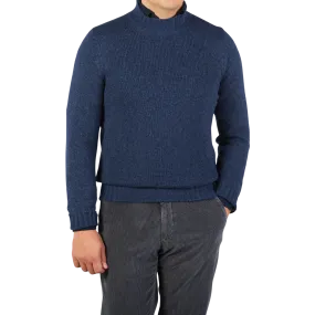 Blue Wool Blend Mock Neck Sweater