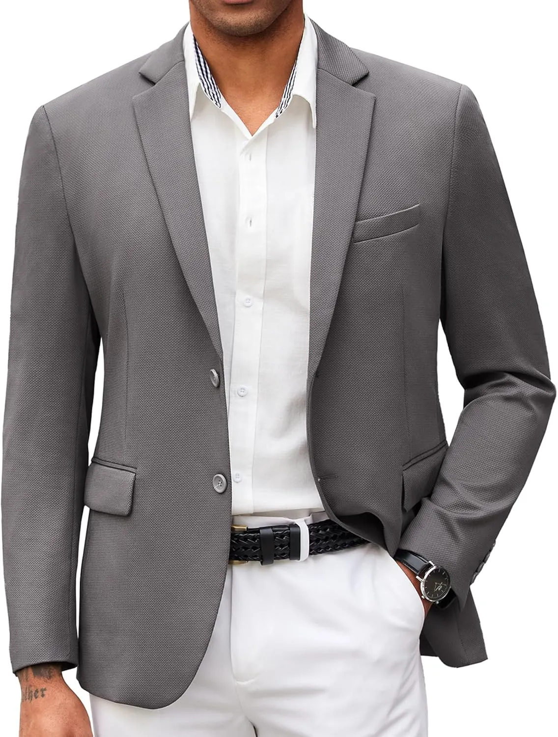 COOFANDY Mens Casual Blazer Slim Fit Suit Jacket Lightweight Knit Sport Coat Two Button Blazer Jacket