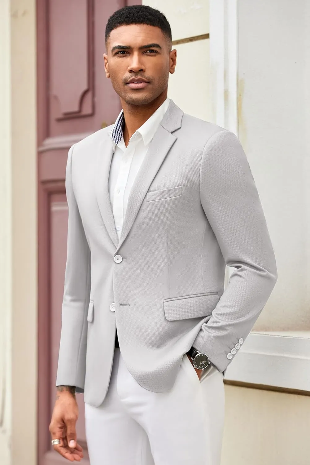 COOFANDY Mens Casual Blazer Slim Fit Suit Jacket Lightweight Knit Sport Coat Two Button Blazer Jacket