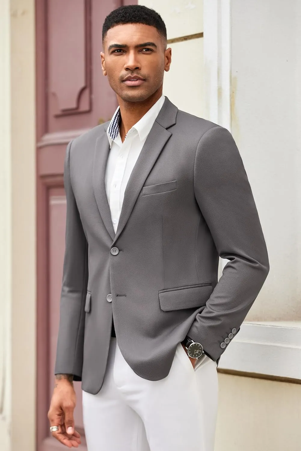 COOFANDY Mens Casual Blazer Slim Fit Suit Jacket Lightweight Knit Sport Coat Two Button Blazer Jacket