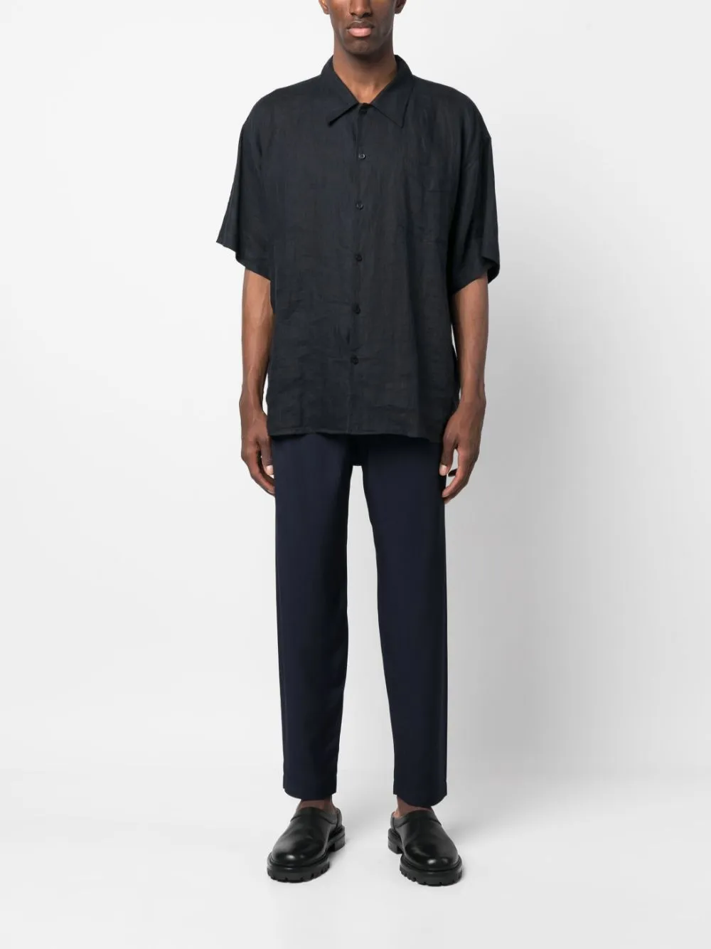 Elasticated-Waistband Tapered Trousers