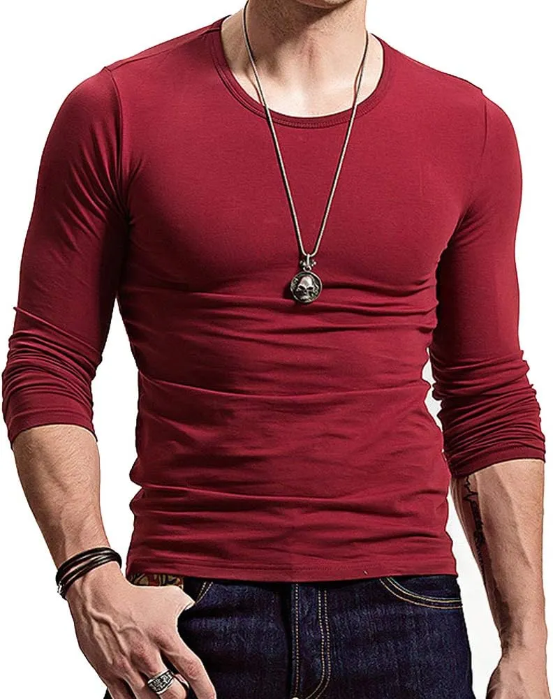 Fitting Men Soft Stretchy Long Sleeves Athletic Muscle Cotton T Shirt