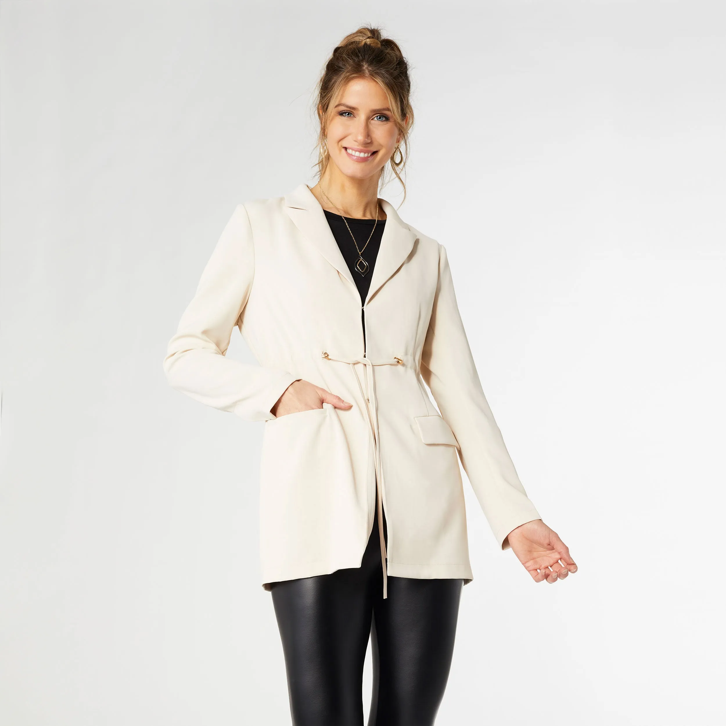 Harmony Tie Waist Blazer - Bone - Final Sale