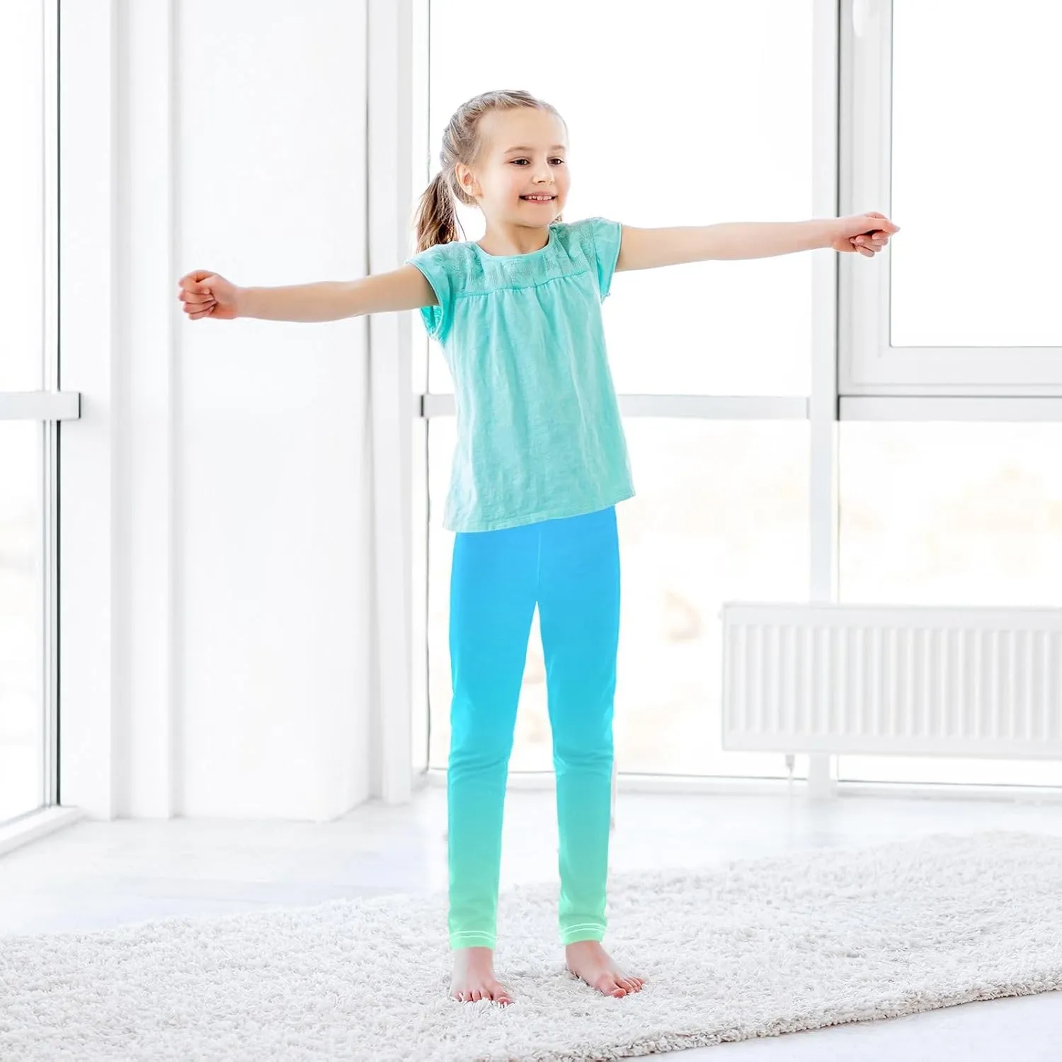 J JOYSAY Cyan Blue Teal Gradient Girls Leggings Girls' Jersey Legging Pants