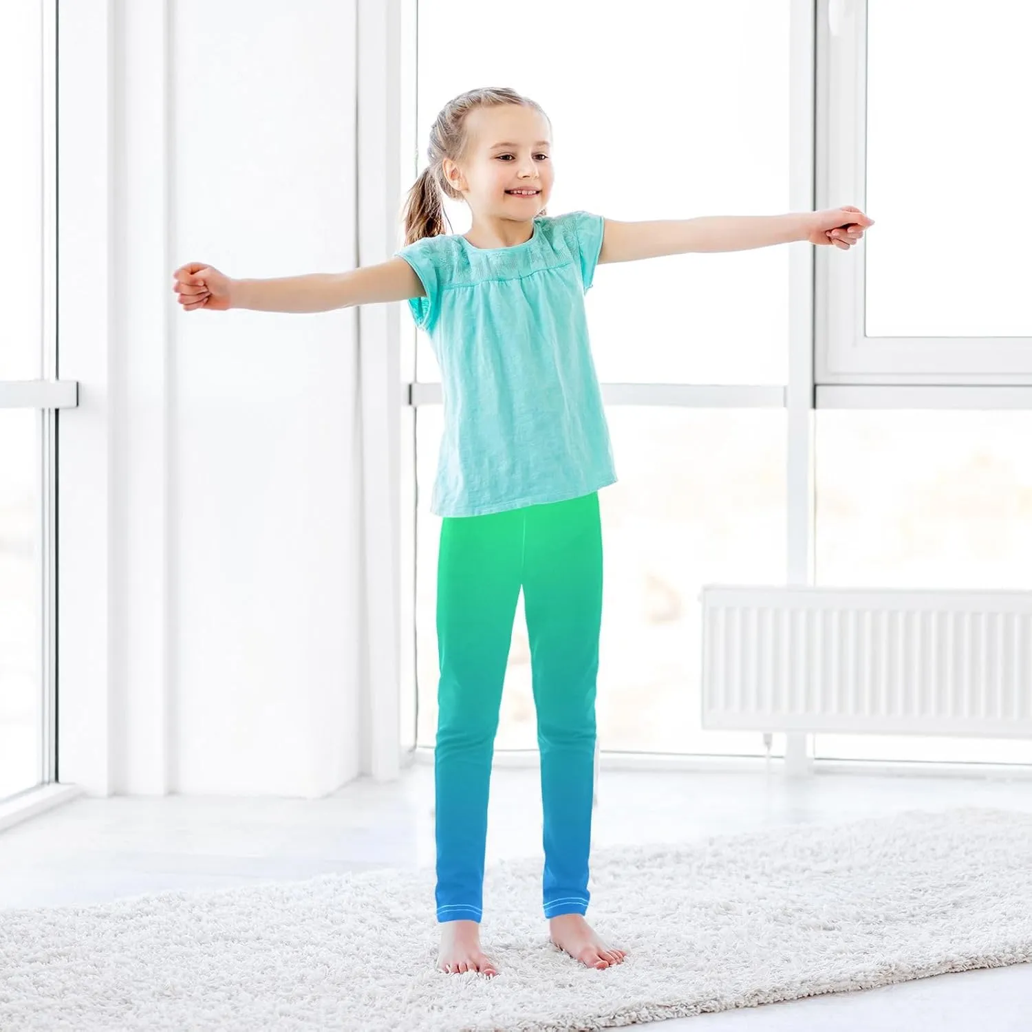 J JOYSAY Cyan Blue Teal Gradient Girls Leggings Girls' Jersey Legging Pants