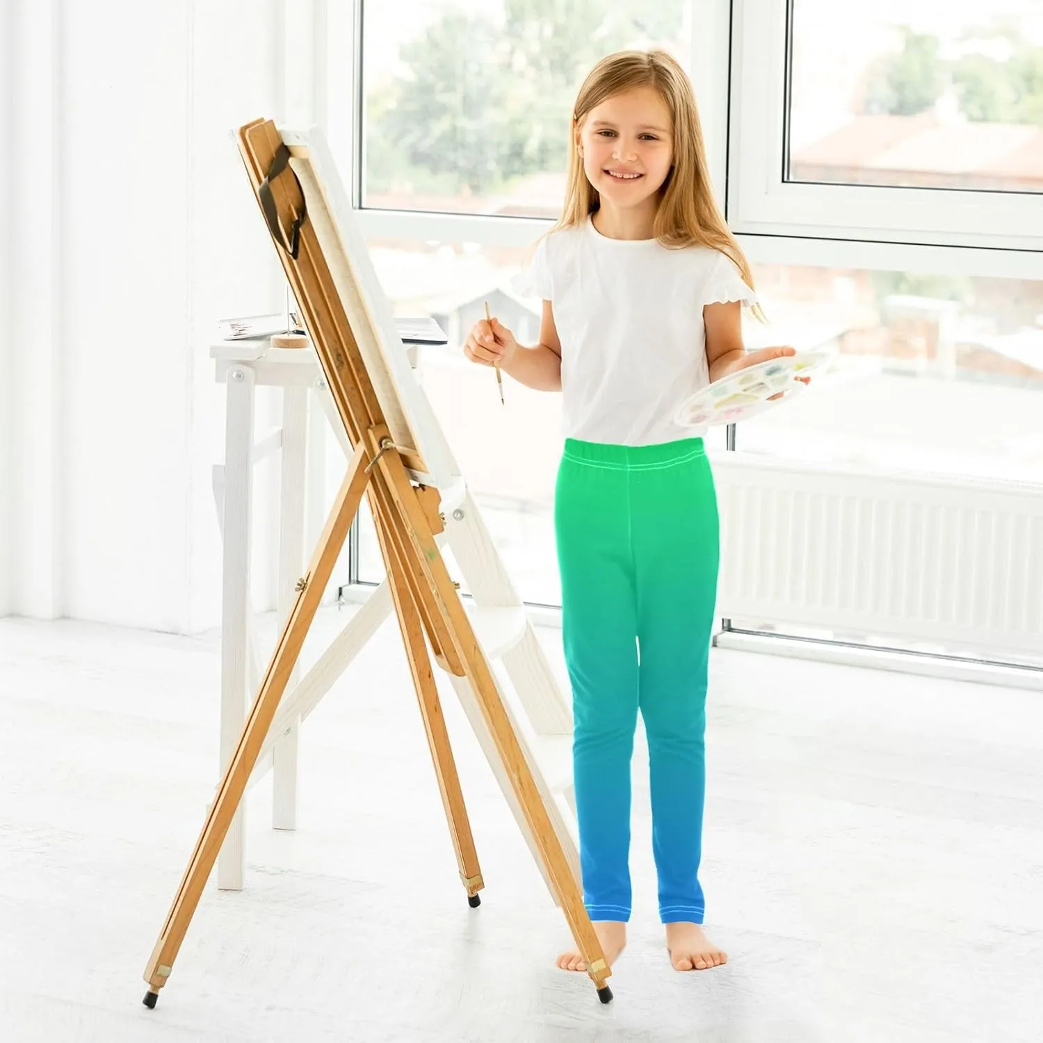 J JOYSAY Cyan Blue Teal Gradient Girls Leggings Girls' Jersey Legging Pants