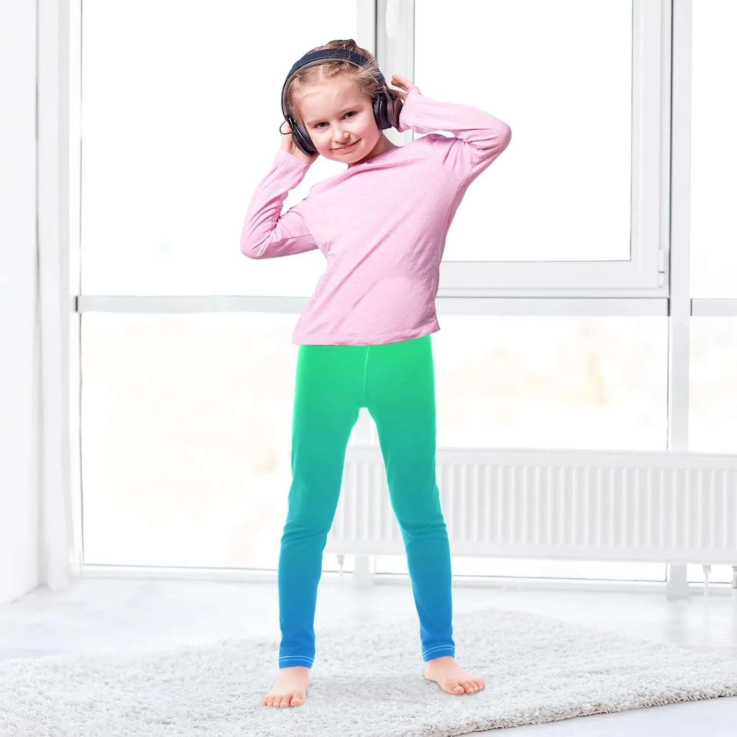J JOYSAY Cyan Blue Teal Gradient Girls Leggings Girls' Jersey Legging Pants