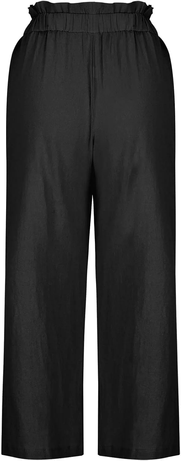 JOAU Womens High Waisted Palazzo Pant Ruched Tie Knot Wide Leg Long Trousers Straight Leg Business Work Casual Loose Pants