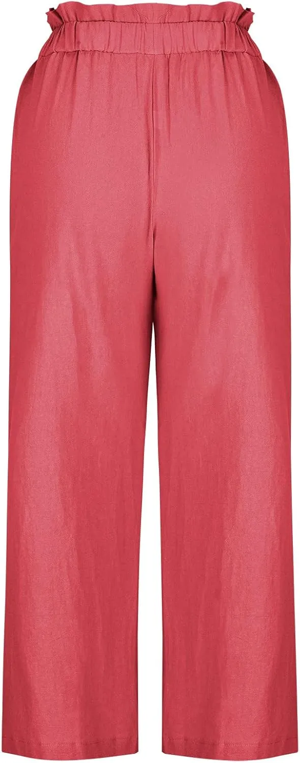JOAU Womens High Waisted Palazzo Pant Ruched Tie Knot Wide Leg Long Trousers Straight Leg Business Work Casual Loose Pants
