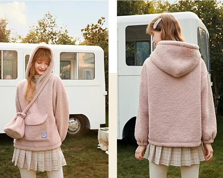 LEDDIN DESIGN OVERHEAD POLAR HOODIE IN PINK