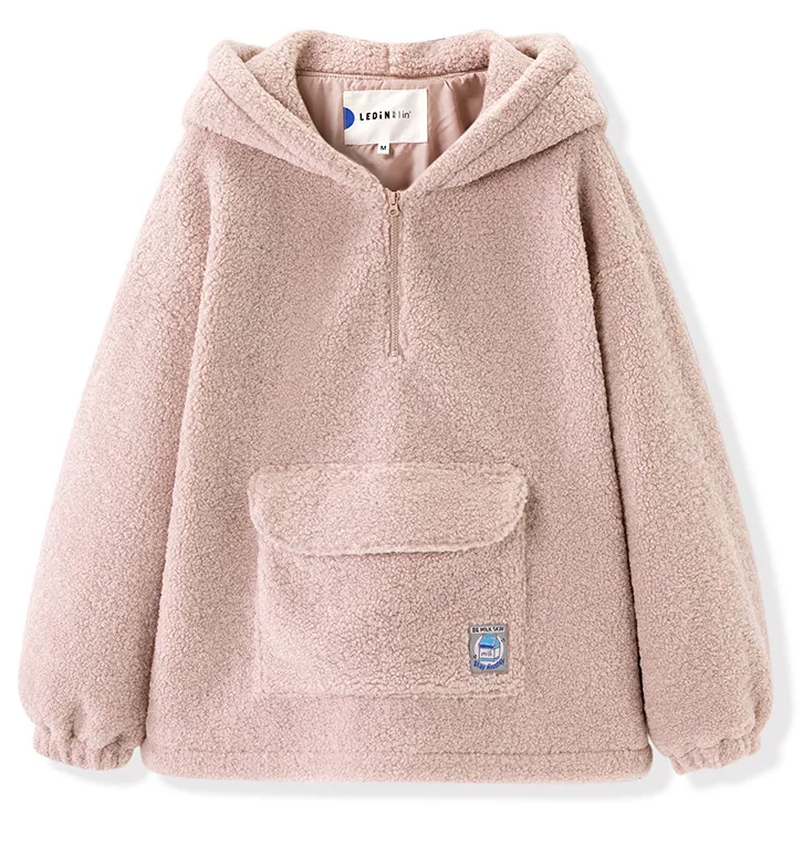 LEDDIN DESIGN OVERHEAD POLAR HOODIE IN PINK