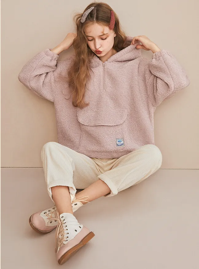 LEDDIN DESIGN OVERHEAD POLAR HOODIE IN PINK