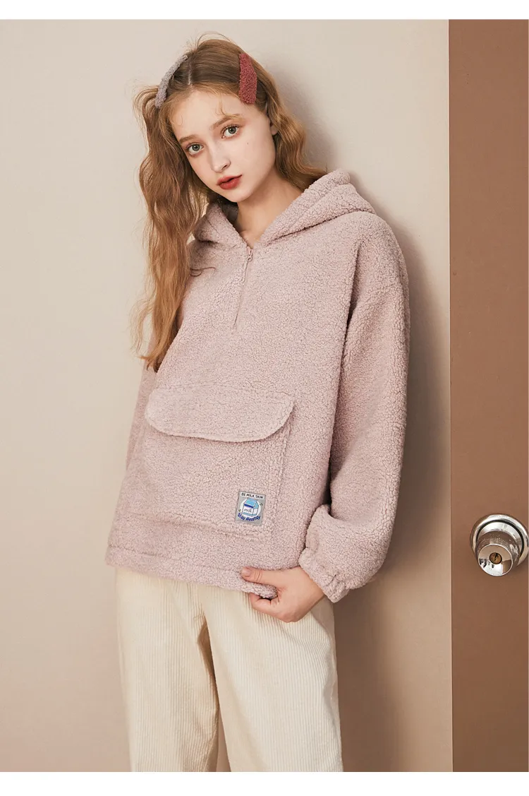 LEDDIN DESIGN OVERHEAD POLAR HOODIE IN PINK