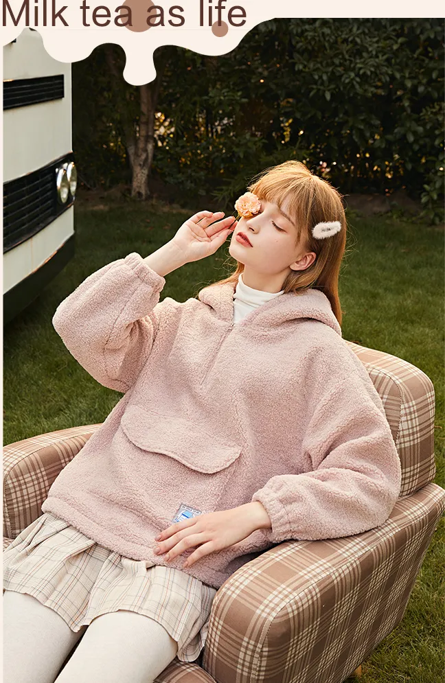 LEDDIN DESIGN OVERHEAD POLAR HOODIE IN PINK