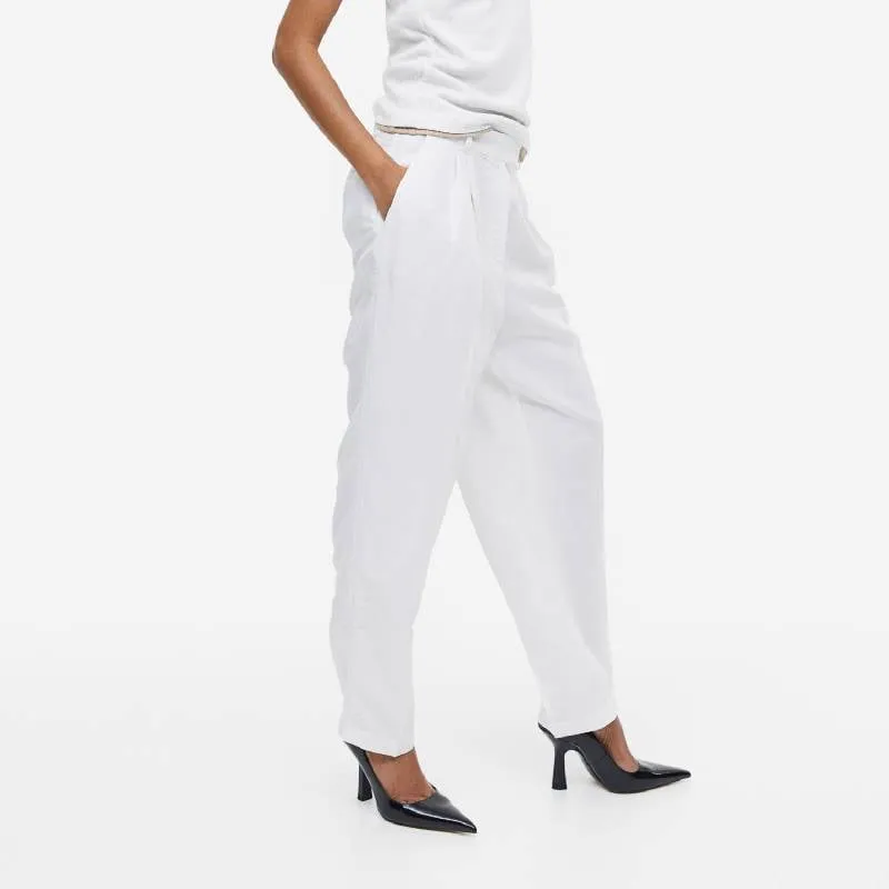 Linen trousers H&M, white