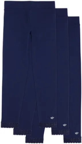 Lucky & Me | Jada Girls Leggings | Tagless | Full Length, Lace Trim, Wide Waistband | 3-Pack