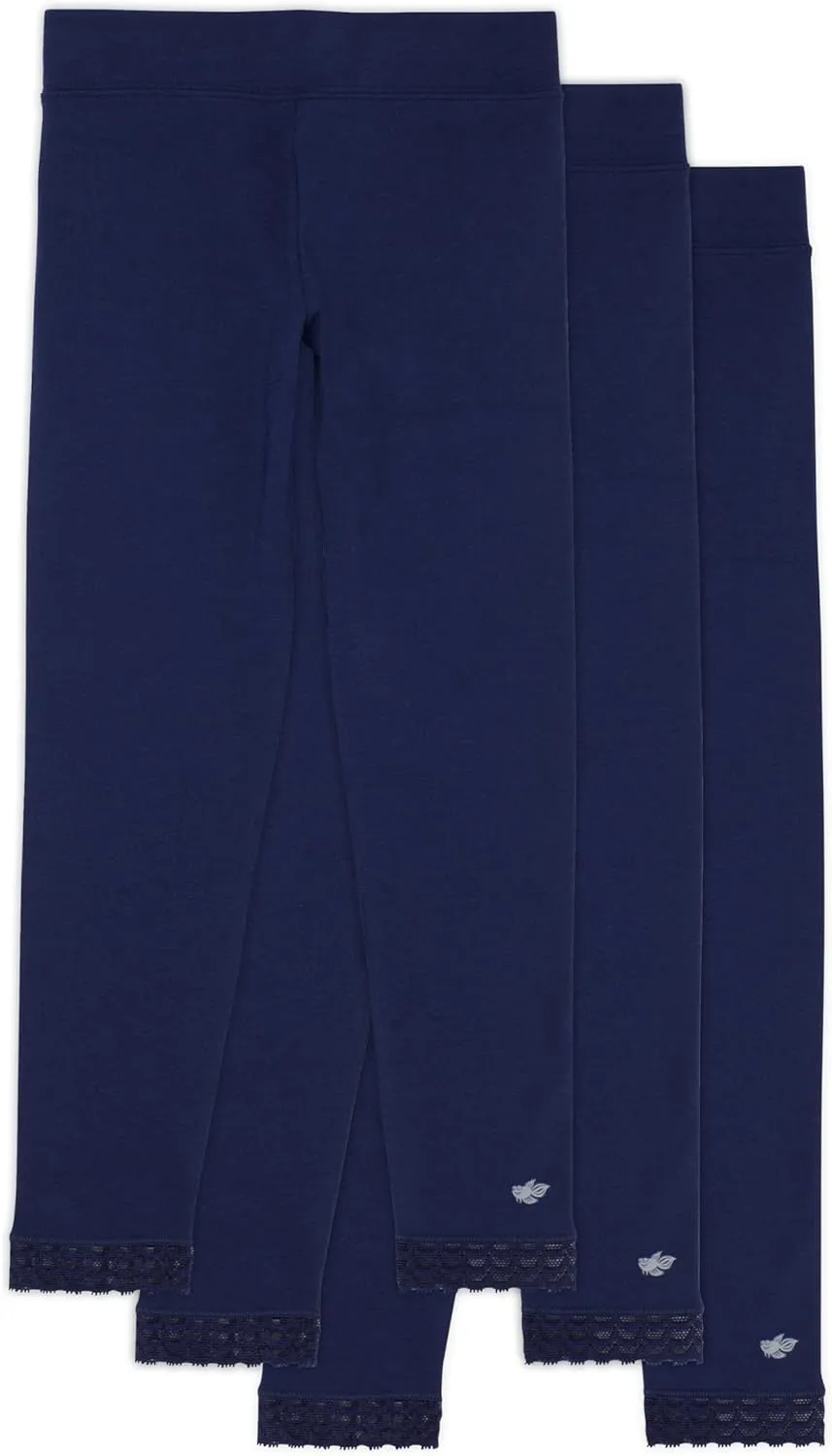 Lucky & Me | Jada Girls Leggings | Tagless | Full Length, Lace Trim, Wide Waistband | 3-Pack