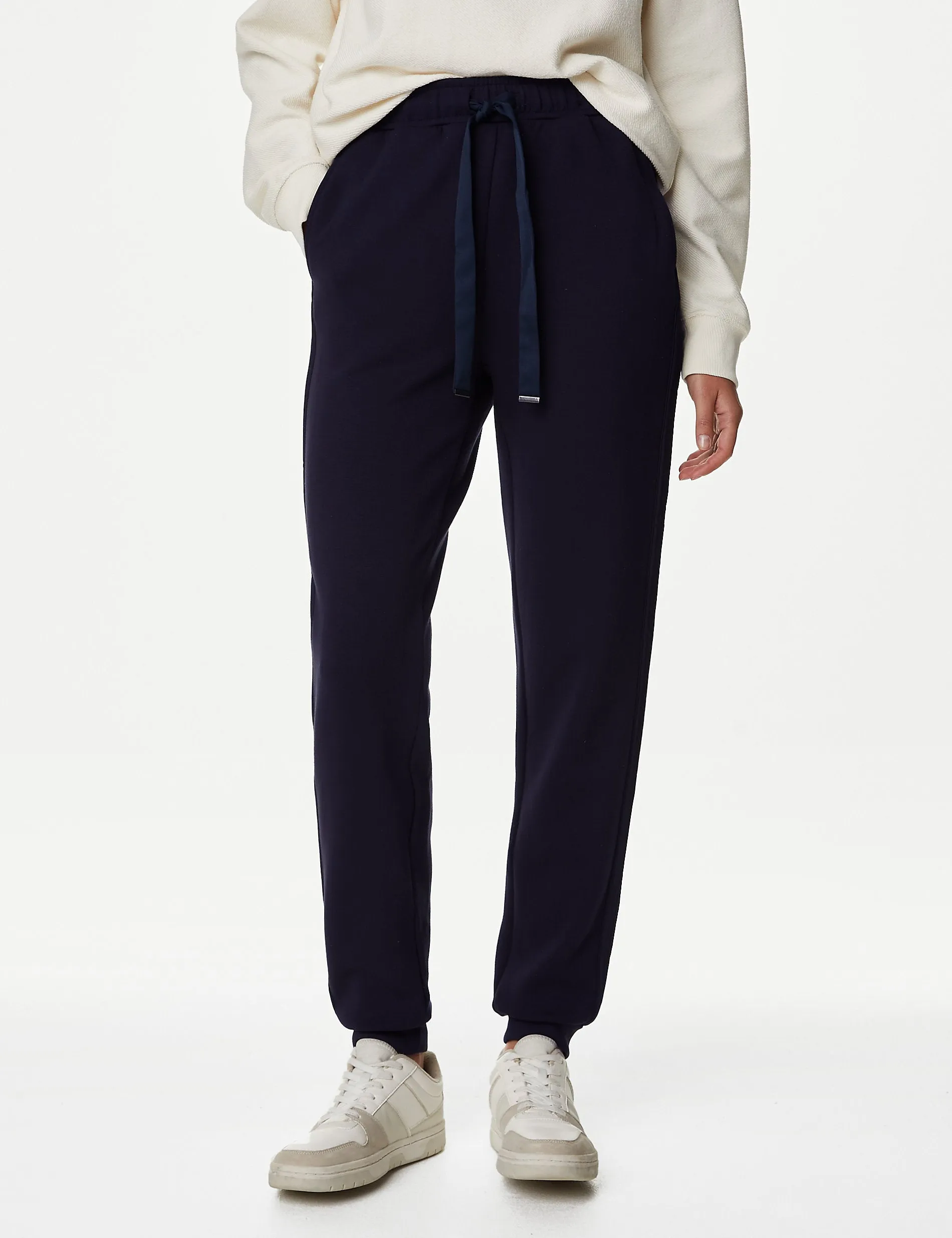 Marks & Spencer Tapered Joggers with Side Stripes, Navy