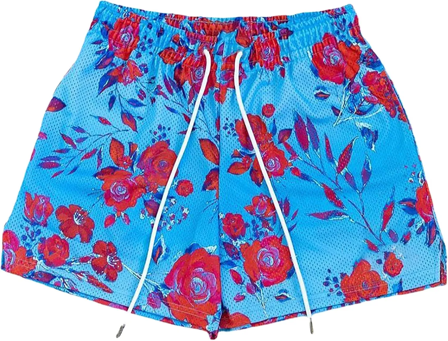 Men's Breathable Athletic Shorts Elastic Waist Quick Dry Gym Workout Shorts Flower Print Fitness Beach Shorts