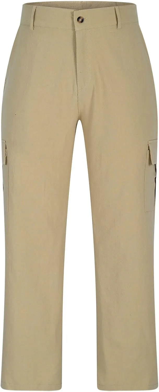 Mens Cargo Pants Lightweight Loose Comfy Linen Trousers Casual Multiple Pockets Work Hiking Pants Outdoor Slacks