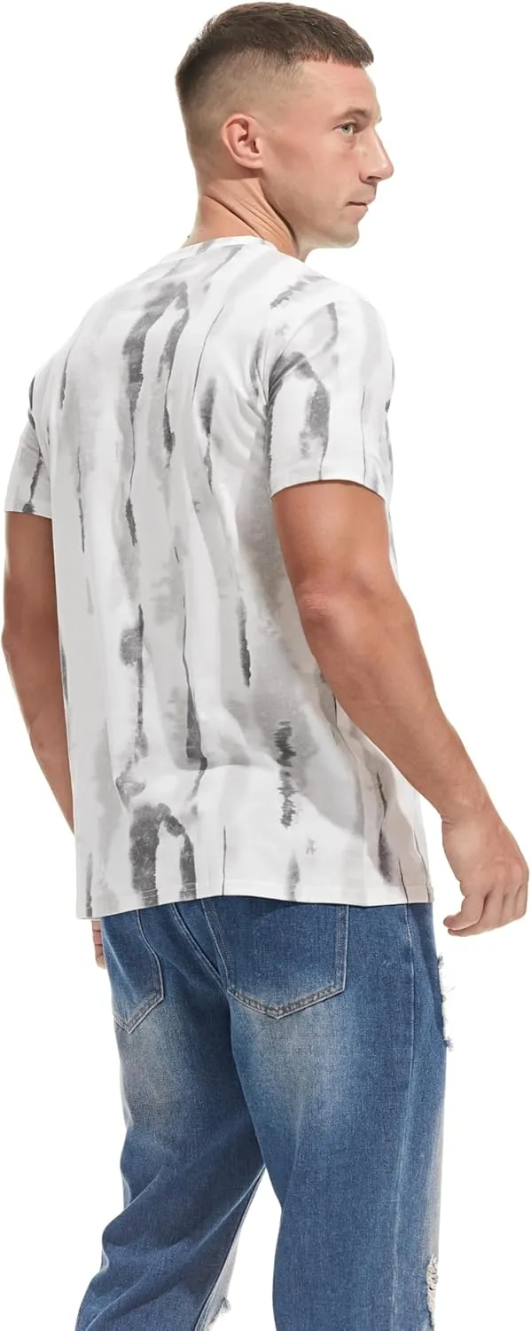 Men's Lightweight Crew Neck T Shirt - Fitted Elastic Tees Ultra Soft Print Tshirts