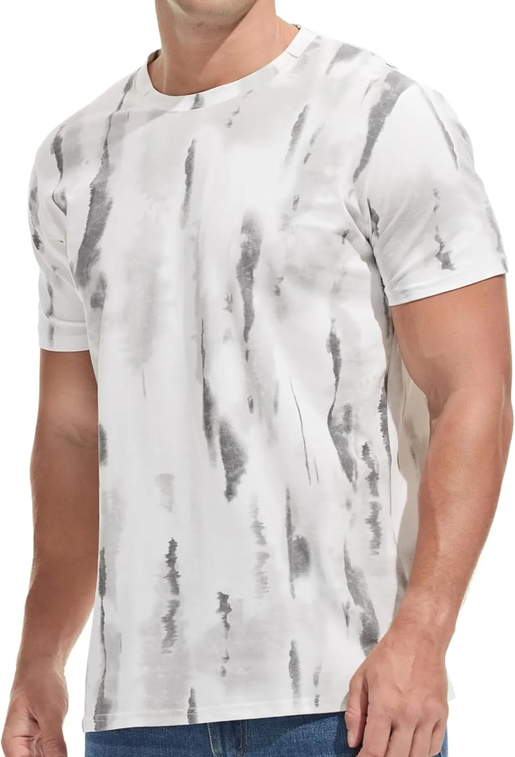 Men's Lightweight Crew Neck T Shirt - Fitted Elastic Tees Ultra Soft Print Tshirts