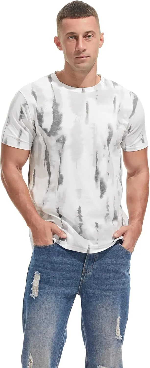 Men's Lightweight Crew Neck T Shirt - Fitted Elastic Tees Ultra Soft Print Tshirts