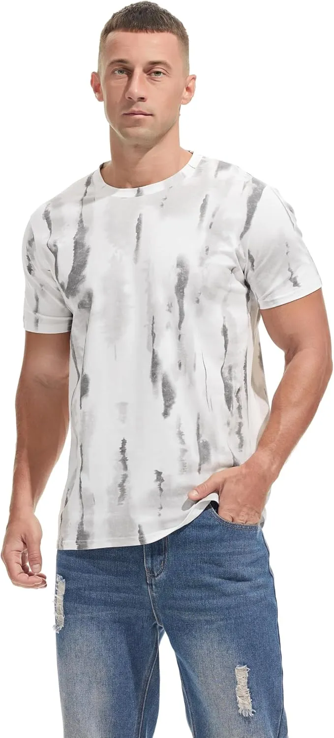 Men's Lightweight Crew Neck T Shirt - Fitted Elastic Tees Ultra Soft Print Tshirts