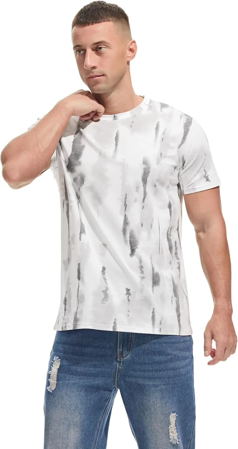 Men's Lightweight Crew Neck T Shirt - Fitted Elastic Tees Ultra Soft Print Tshirts