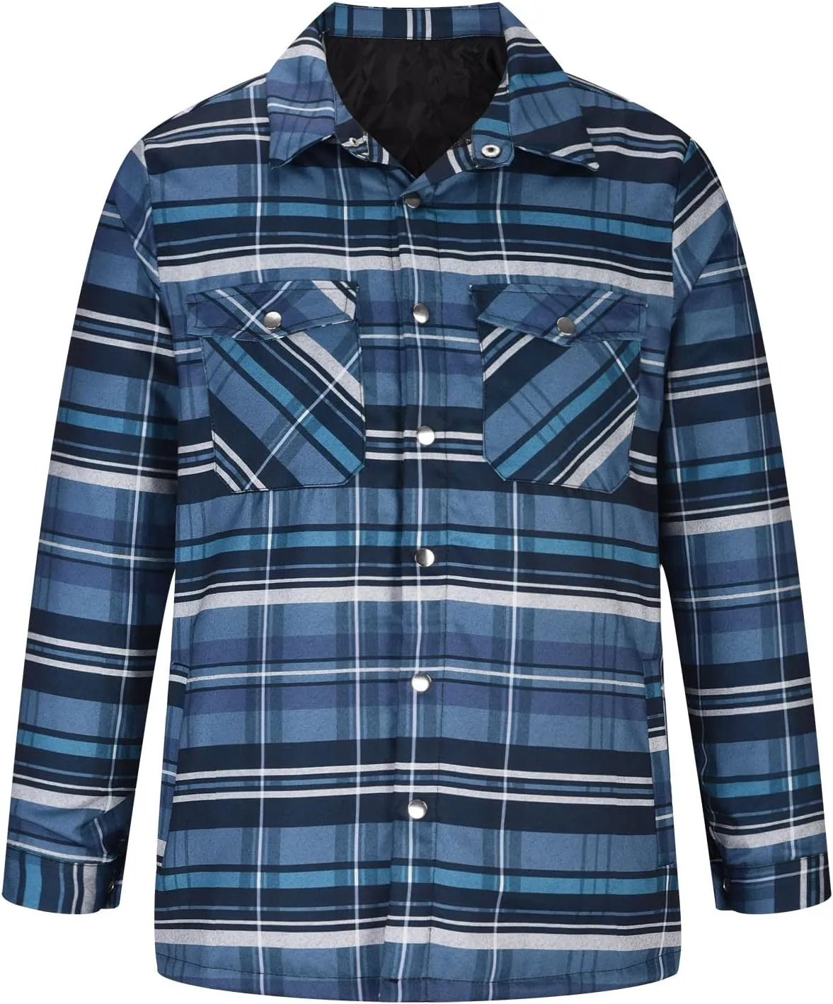 Mens Sherpa Fleece Quilted Lined Flannel Shirt Jacket Warm Button Down Plaid Shirts Winter Lapel Cardigans Coats