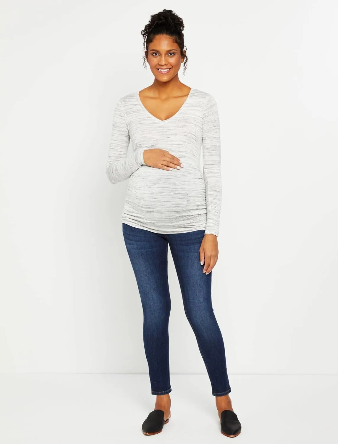 Motherhood Maternity Women's Maternity Long Sleeve V-Neck Side Ruched Fashion Tee Shirt