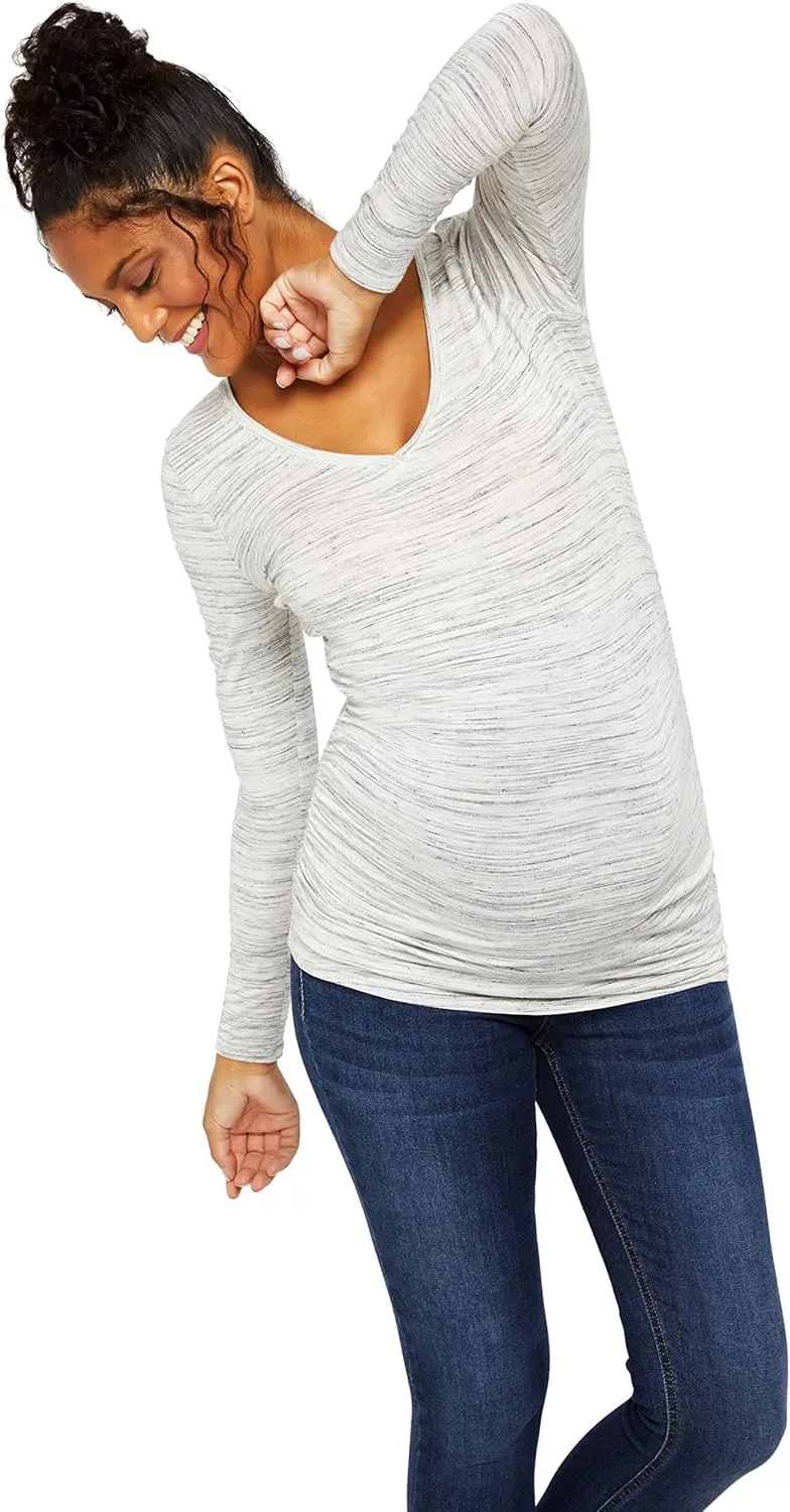 Motherhood Maternity Women's Maternity Long Sleeve V-Neck Side Ruched Fashion Tee Shirt