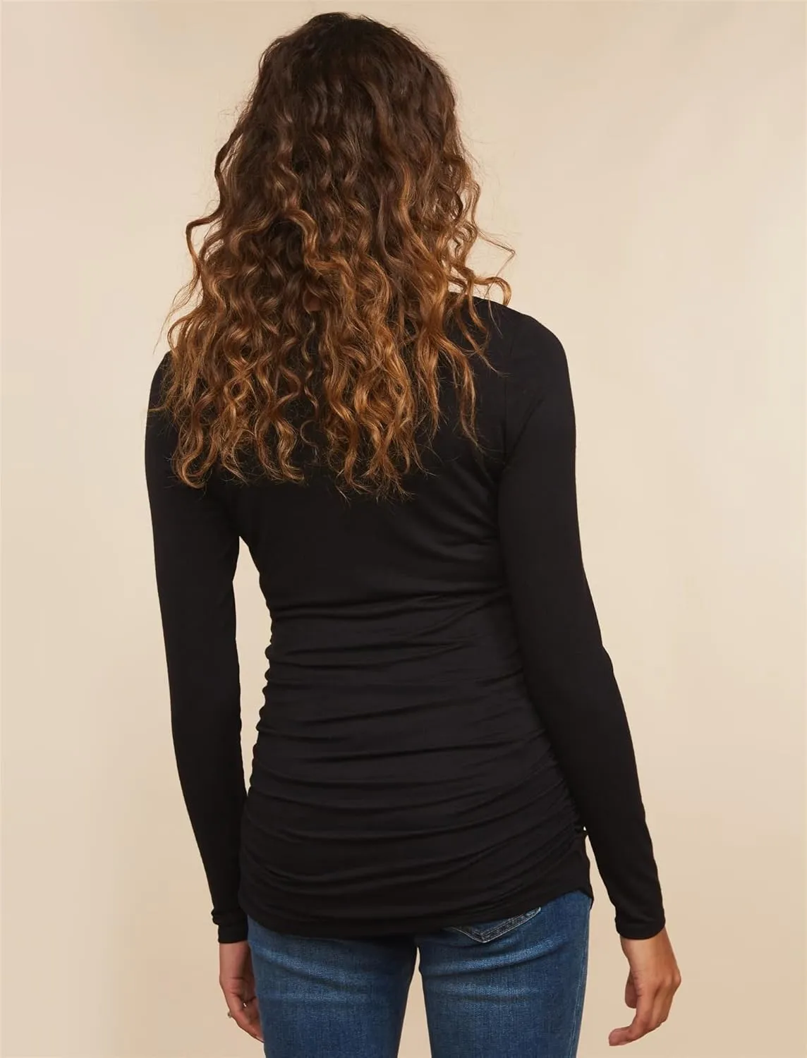 Motherhood Maternity Women's Maternity Long Sleeve V-Neck Side Ruched Fashion Tee Shirt