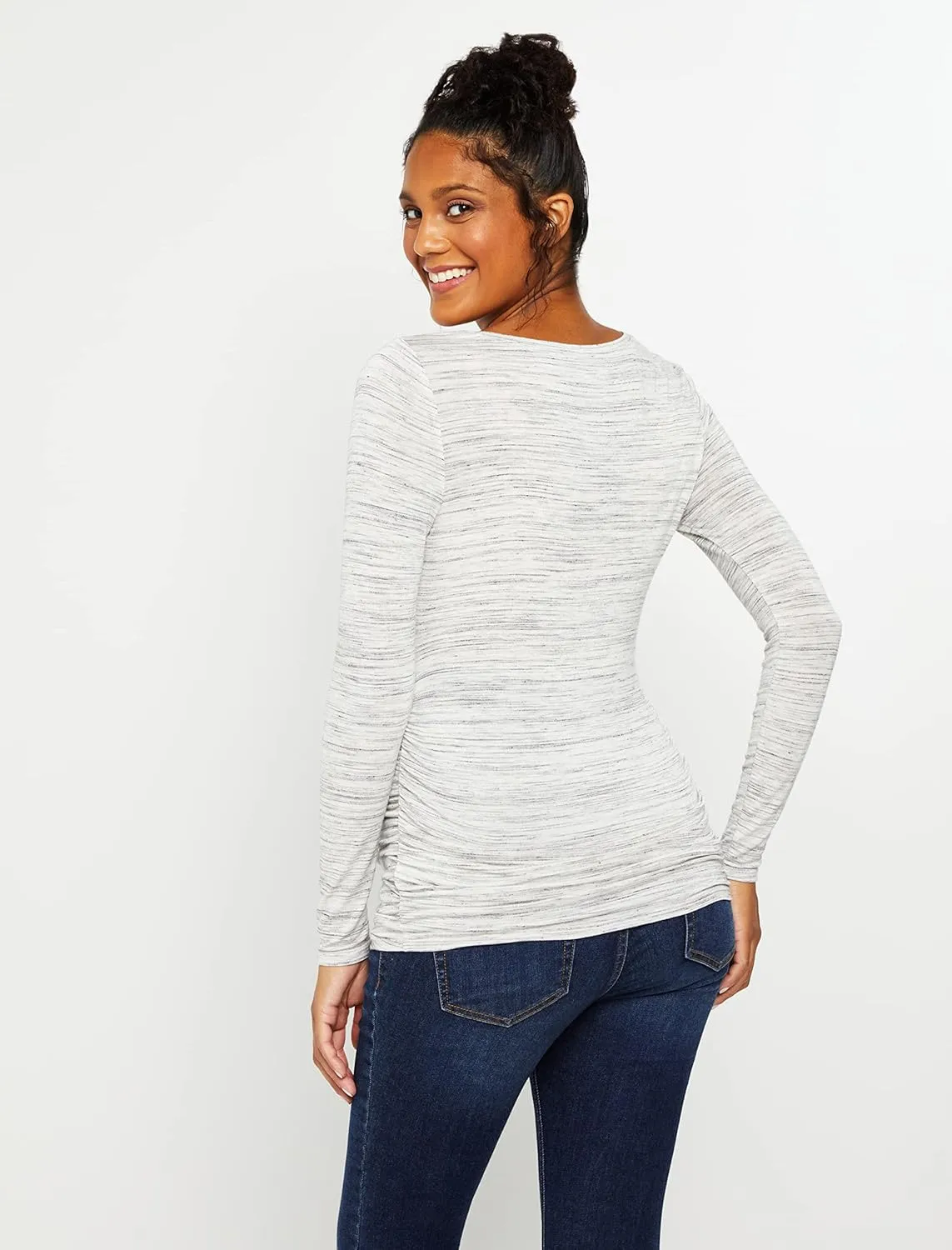 Motherhood Maternity Women's Maternity Long Sleeve V-Neck Side Ruched Fashion Tee Shirt
