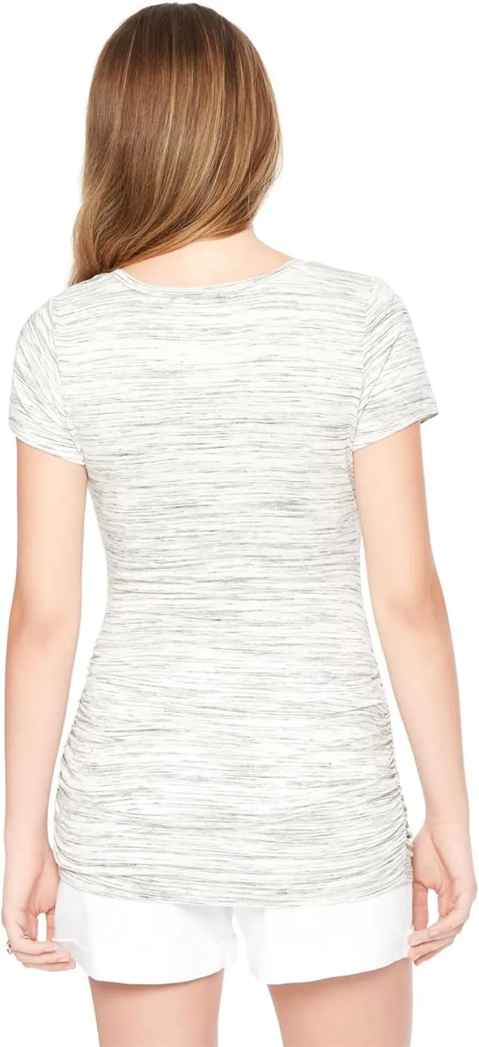 Motherhood Maternity Women's Maternity Short Sleeve V-Neck Side Ruched Tee Shirt