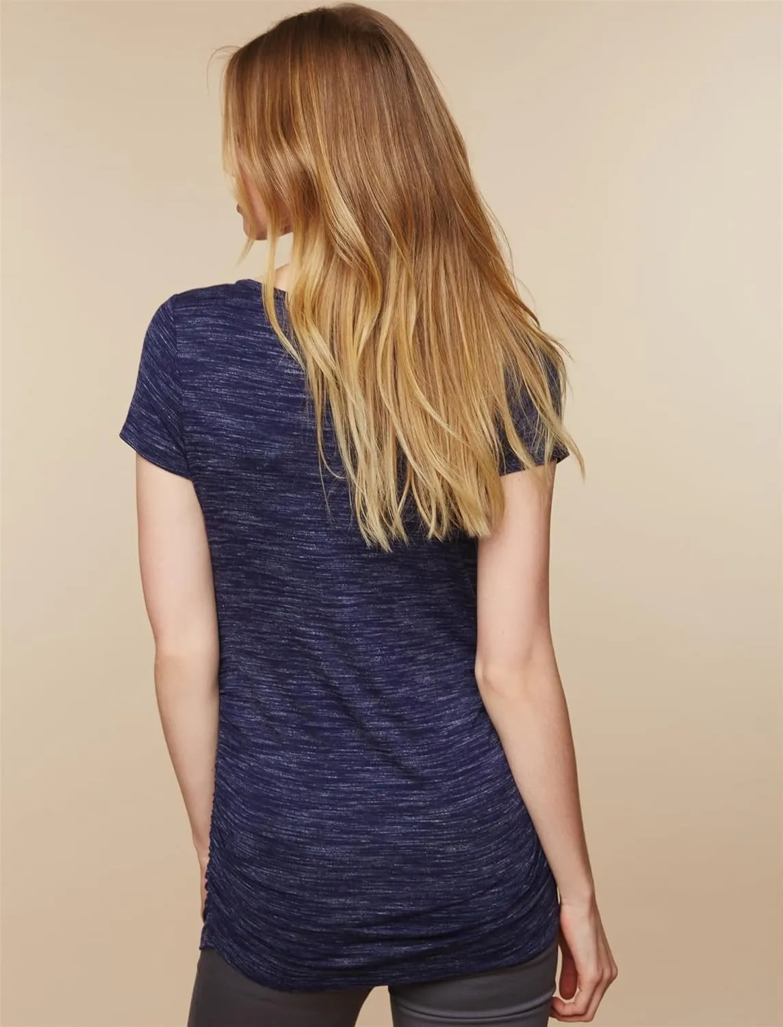 Motherhood Maternity Women's Maternity Short Sleeve V-Neck Side Ruched Tee Shirt