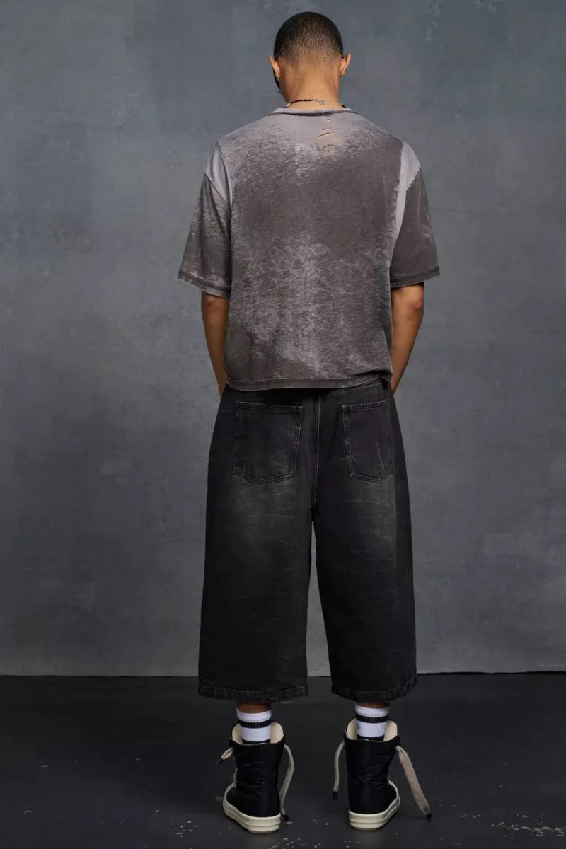 P-Star Oversized Boxy Soft Touch Burnout T-Shirt Brown