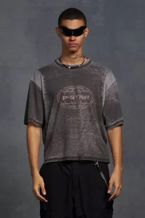 P-Star Oversized Boxy Soft Touch Burnout T-Shirt Brown