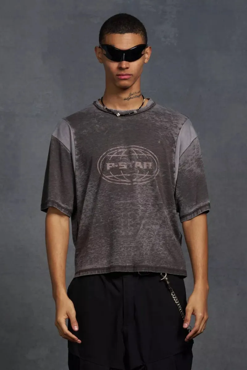 P-Star Oversized Boxy Soft Touch Burnout T-Shirt Brown