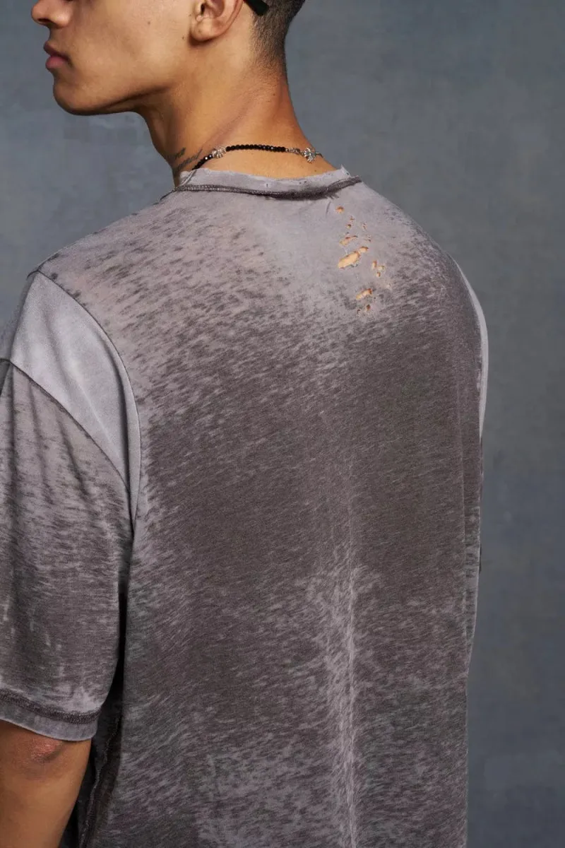 P-Star Oversized Boxy Soft Touch Burnout T-Shirt Brown