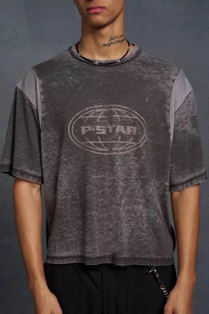 P-Star Oversized Boxy Soft Touch Burnout T-Shirt Brown