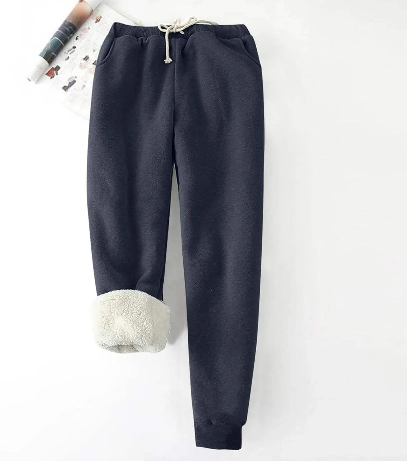 Sweatpants Women Sherpa Lined Winter Warm Fleece Joggers Casual Comfy Thermal Outdoor Athletic Trousers with Pockets