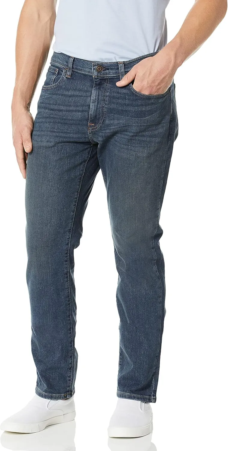 Tommy Hilfiger mens Straight Fit Stretch Jeans, Vintage Dark Wash, 30W x 32L US