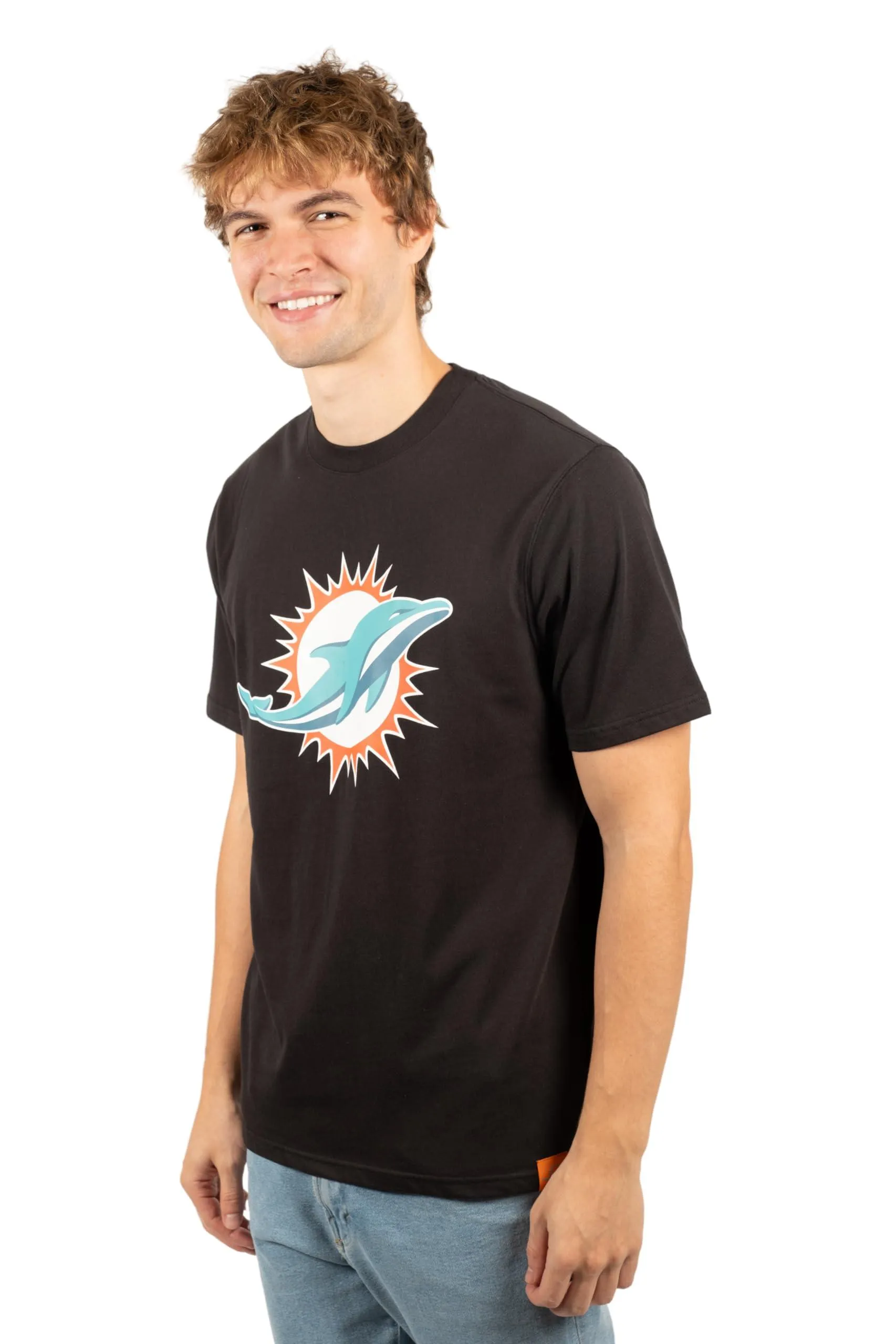 Ultra Game NFL Official Adults Super Soft Supreme Logo T-Shirt - Unisex, Miami Dolphins, Black|Miami Dolphins