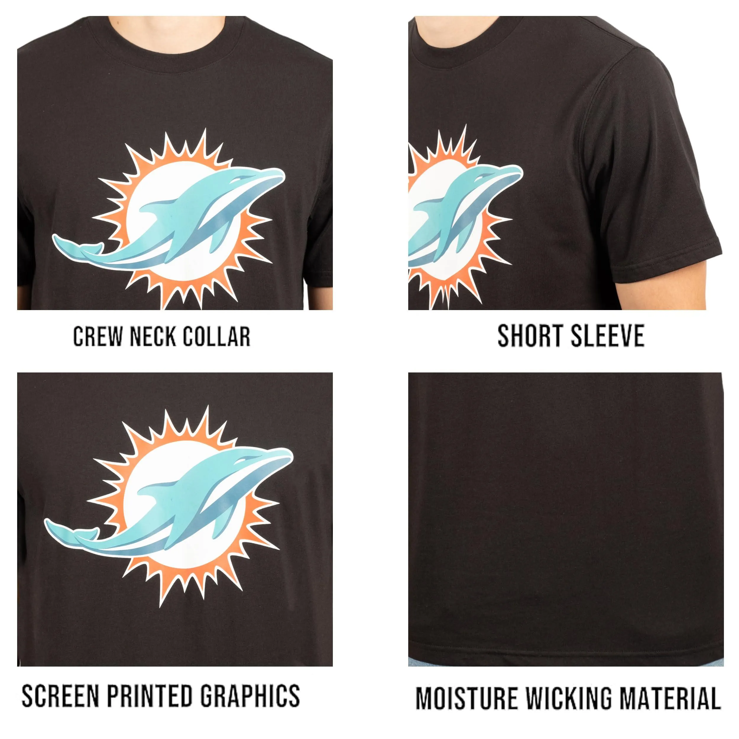 Ultra Game NFL Official Adults Super Soft Supreme Logo T-Shirt - Unisex, Miami Dolphins, Black|Miami Dolphins