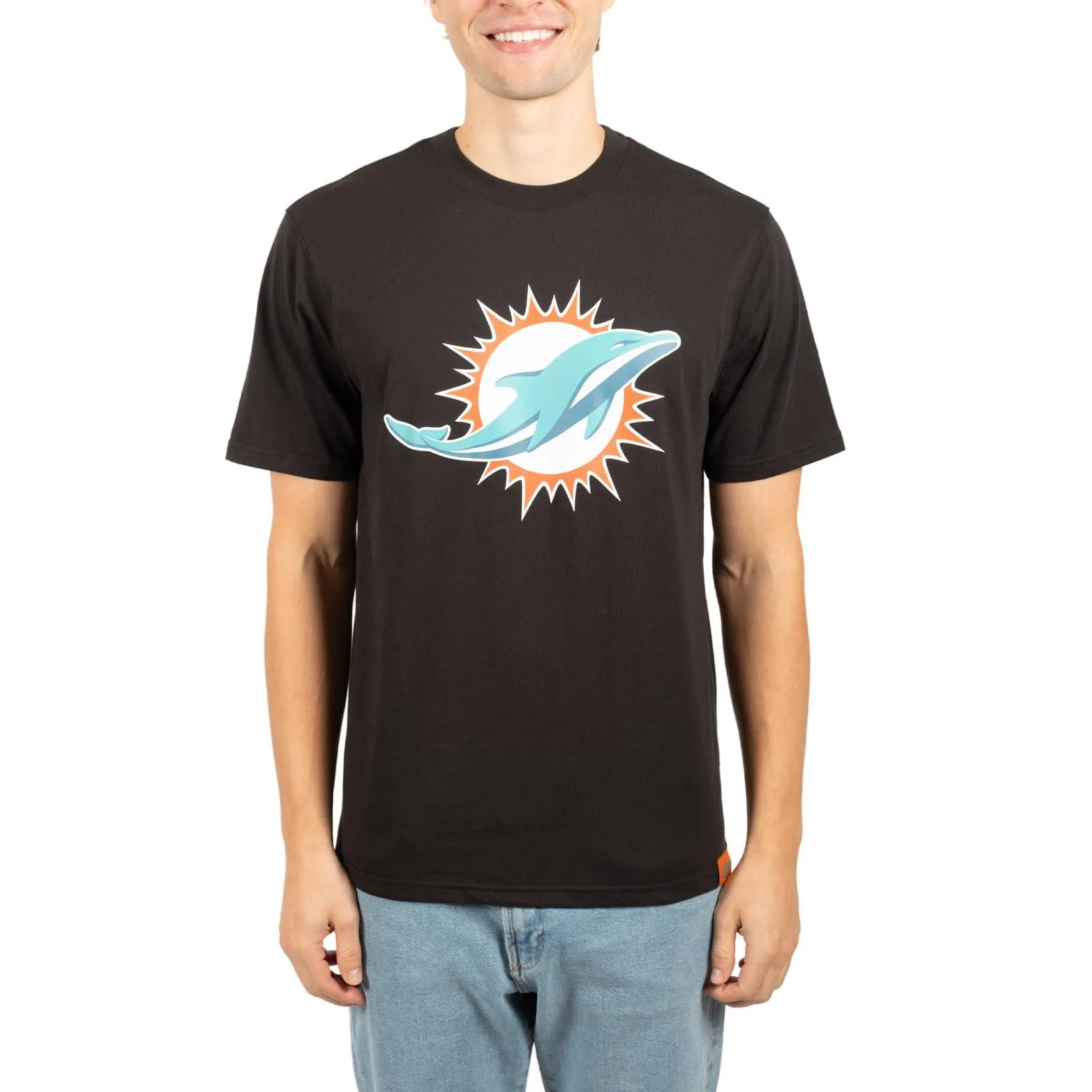 Ultra Game NFL Official Adults Super Soft Supreme Logo T-Shirt - Unisex, Miami Dolphins, Black|Miami Dolphins